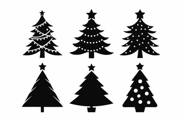 Christmas tree icon set silhouette vector bundle