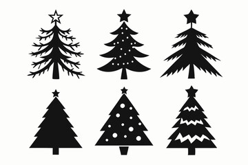 Christmas tree icon set silhouette vector bundle