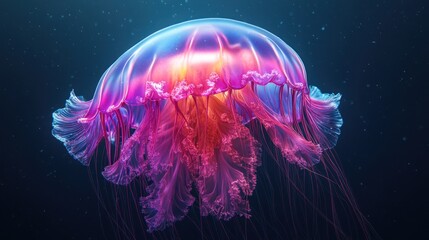Vibrant jellyfish, glowing in deep sea