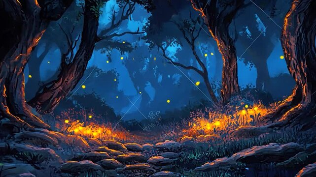 Mystical Firefly Forest at Night