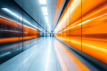 Fototapeta premium Vibrant subway corridor with orange light effects