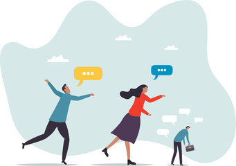 Workplace gossip, talking behind in the office, work bullying, chatter or rumor, rudeness voice or wrong information telling.character for design