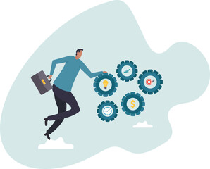 Effectiveness, efficiency or productivity for better result, improve performance or process, development or business management.character for design