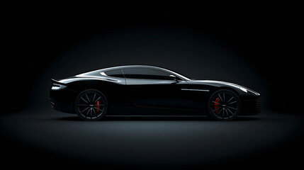 Fototapeta premium Black Sports Car Silhouette With Red Accents On Black Background Under Dramatic Spot Lighting Showing High Performance Automotive Design