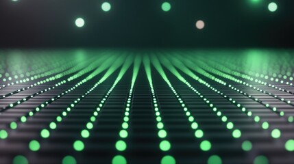 Futuristic LED grid pathway, glowing green lights