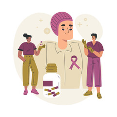 World Cancer Day with Woman Patient and Doctor Vector Illustration