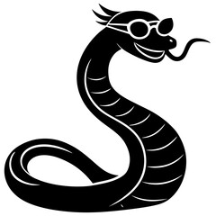A snake wearing tiny glasses silhouette vector illustration 