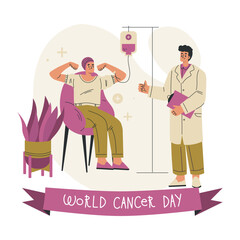 World Cancer Day with Woman Patient and Doctor Vector Illustration