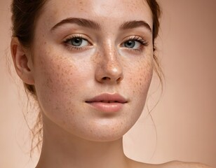 Natural Beauty: Freckled Young Woman. portrait of a young woman with red hair and natural freckles