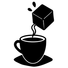  A sugar cube jumping into coffee silhouette vector illustration 