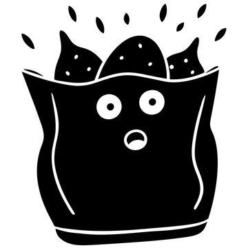 recommend clip art: A surprised potato inside a bag of chips silhouette vector illustration 