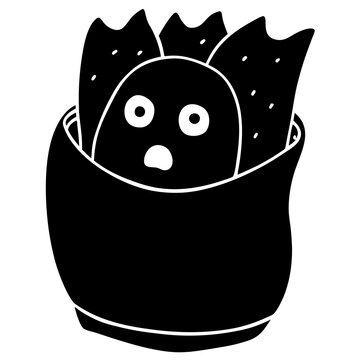 recommend clip art: A surprised potato inside a bag of chips silhouette vector illustration 