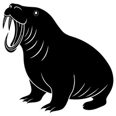 A walrus with big crooked teeth silhouette vector illustration