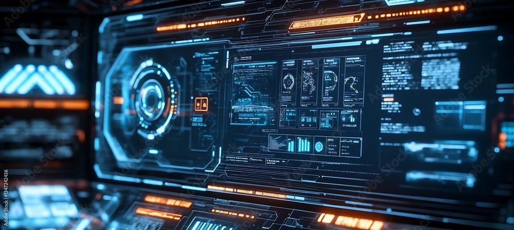 Poster a tech review website banner with futuristic gadgets and text space