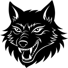 A wolf with a toothy grin silhouette vector illustration 