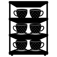 Small clay tea cups stacked in a stall silhouette vector illustration