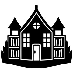 Small village library silhouette vector illustration 