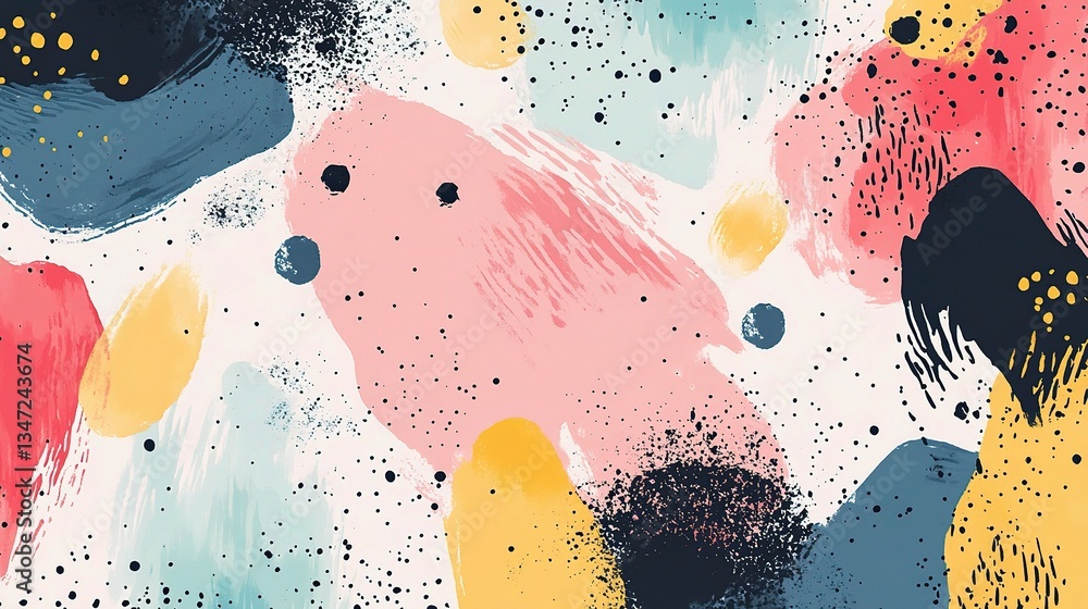 Poster hand-drawn abstract ink spots with scattered patterns and colors
