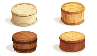 Pixel Art Wooden Barrels Light and Dark Brown Variations