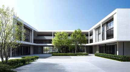 Modern Residential Building Complex with Courtyard and Trees