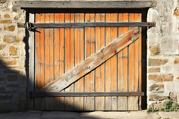 Rustic Wooden Barn Door in Stone Wall.