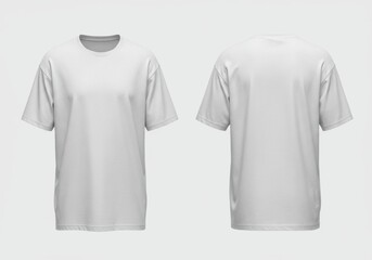 Front and back view of a plain white t shirt with short sleeves on a neutral background