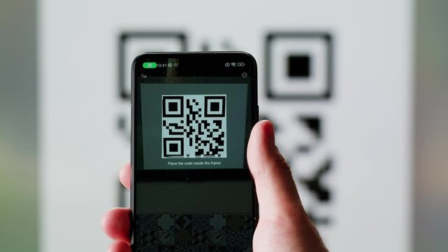 Scan qr code barcode payment buy electronic payment scan animation, postal post delivery service, tickets for events.