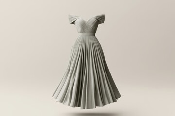 Elegant pleated midi dress with off-shoulder design, isolated on white background