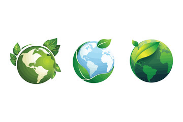 Set of Green world logo or icon design, eco green energy  icon design illustration Template