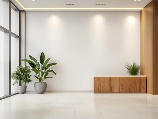 Modern bank lobby with floating desks, soft lighting, and glass walls for a seamless look, floating desk bank design, sleek, modern design