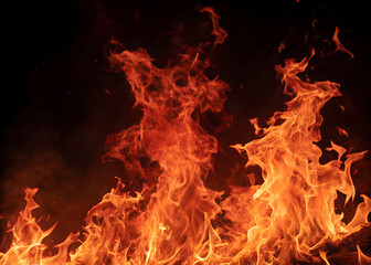 A fire background in red and orange tones creates an energetic and dramatic effect.