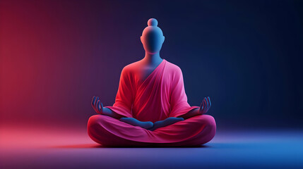 Serene Buddha Statue in Pink and Blue Neon Light