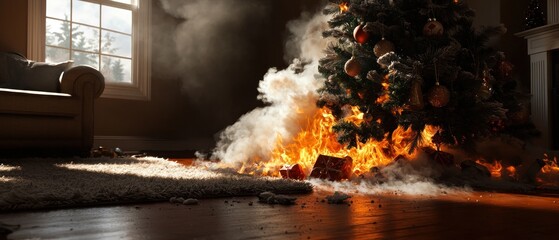 Christmas Tree Fire in Living Room
