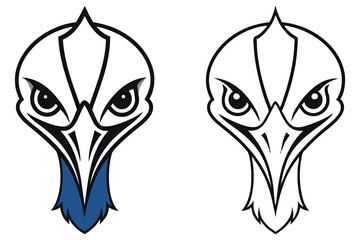 Powerful Ostrich Mascot Head Designs in Black and White with Blue Detail a Vector Illustration