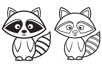 Two Adorable Cartoon Raccoons Ready for Coloring Pages or Cute Stickers