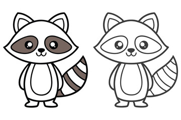 Adorable Cartoon Raccoon Coloring Page Illustration for Kids Featuring a Cute and Friendly Animal Character