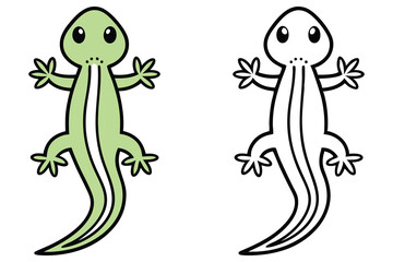 Adorable Cartoon Gecko Illustrations Green and Black Line Art Coloring Pages