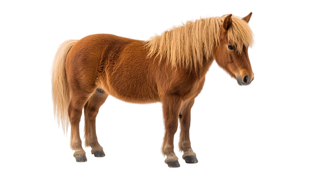 Brown pony side view isolated on transparent background