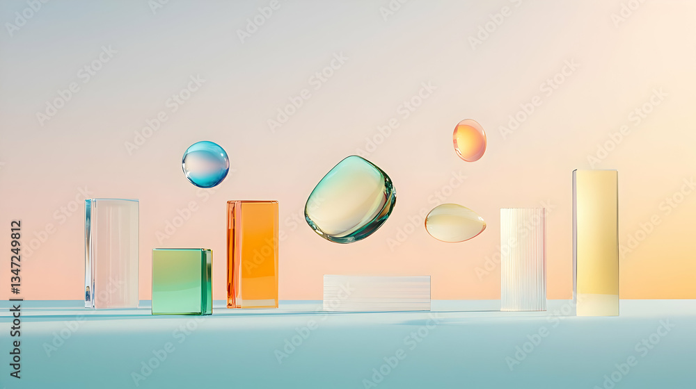 Poster abstract geometric shapes floating display