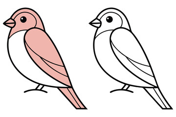 Two Simple Line Drawings of a Cute Pink and White Bird Perfect for Coloring Pages or Children's Books