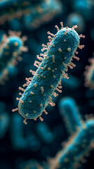 Fototapeta premium Microscopic Image of coli Bacteria in Dark Cyan Palette 