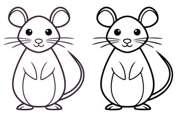 Adorable Cartoon Mouse Coloring Page Two Versions Outline and Filled