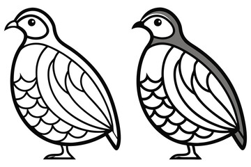 A Pair of Quail Birds Illustrated in Black and White Line Art Styles One is a Coloring Page