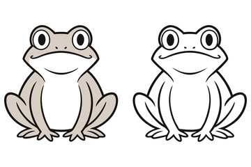 Adorable Cartoon Frog Illustrations Coloring Page Two Frogs One Colored One Outline Happy Amphibians