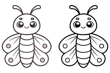 Adorable Butterfly Coloring Page for Kids Cute Insect Illustration with Big Eyes and Striped Body