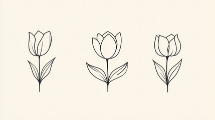 Three Minimalist Tulip Line Art Illustrations.