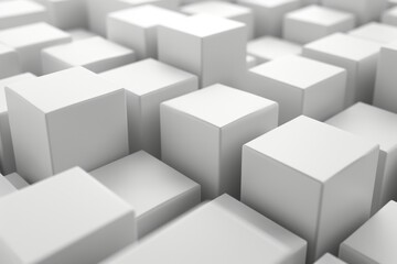 Obraz premium Abstract 3D rendering of a field of white cubes, creating a dynamic and minimalist design.