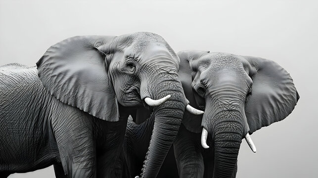 Three Elephants In Gray Scale
