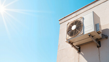 Outdoor AC unit installation under clear blue sky, home comfort