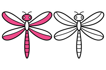 Adorable Dragonfly Illustration Color and Line Art for Kids Coloring Pages